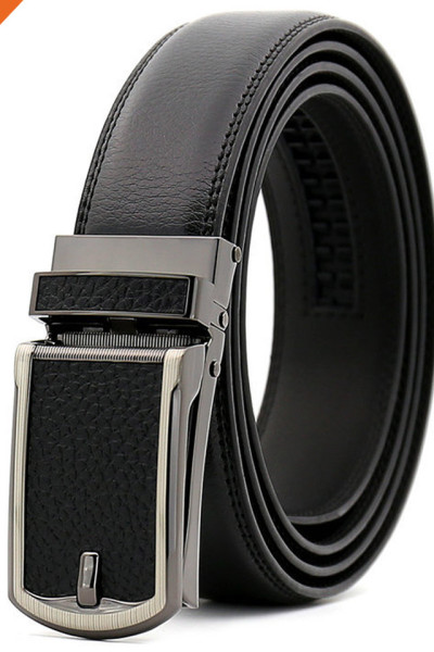 Men Genuine Leather Ratchet Click Belt Custom Fit with Automatic Sliding Buckle