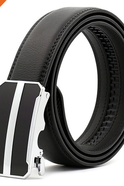 Adjustable Men's Split Leather Belt Automatic Slide Buckle