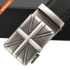 Hongmioo Men's Fashion Flag Pattern Slide Buckle Genuine Leather Ratchet Automatic Belt