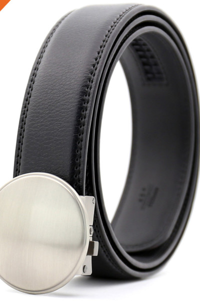 Rounded Design Slide Buckle Ratchet Leather Dress Belt For Men Adjustable Click Belt
