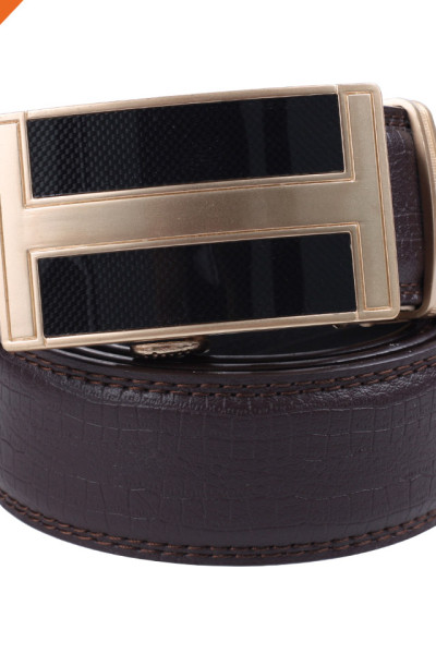 Hongmioo HA-005 Brown Double Stitching Split Leather Automatic Buckle Ratchet Belt