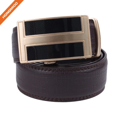 Hongmioo HA-005 Brown Double Stitching Split Leather Automatic Buckle Ratchet Belt
