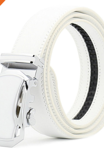 Hongmioo TB1480 White Fashion Dress Split Genuine Leather Mens Ratchet Belt