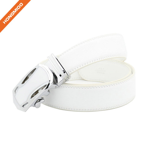 Hongmioo TB1480 White Fashion Dress Split Genuine Leather Mens Ratchet Belt