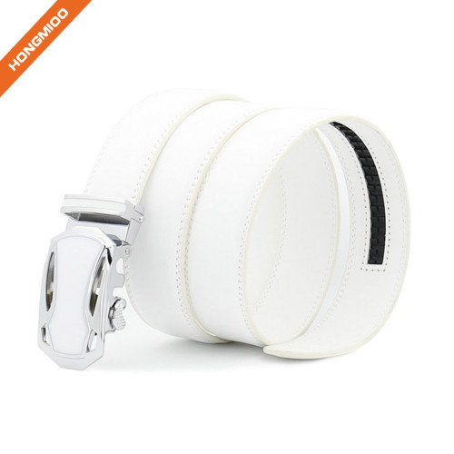 Hongmioo TB1480 White Fashion Dress Split Genuine Leather Mens Ratchet Belt