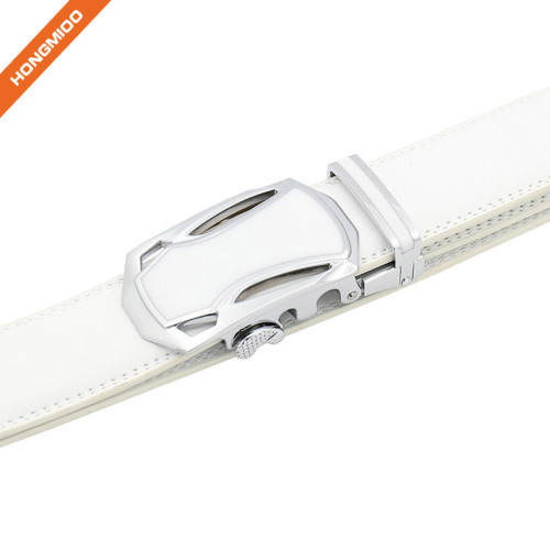 Hongmioo TB1480 White Fashion Dress Split Genuine Leather Mens Ratchet Belt