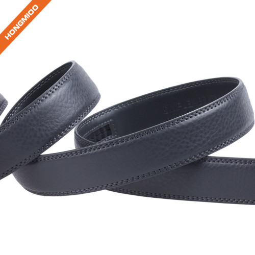 Pure Black Mens Automatic Buckle Strap Split Leather Ratchet Belt