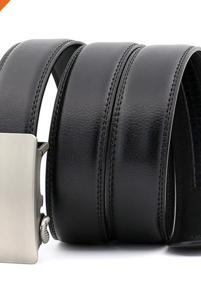 Hongmioo TB1488 Black Automatic Buckle Men Dress Split Leather Ratchet Belt