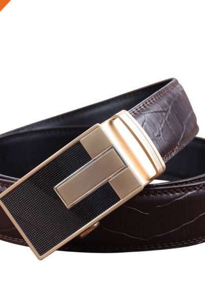 HA-021 Hongmioo Zinc Alloy Buckle Men's Split Brown Leather Ratchet Belt