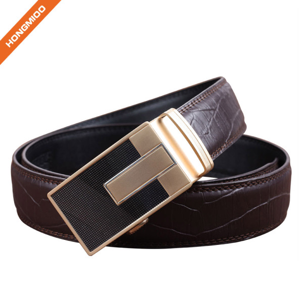 HA-021 Hongmioo Zinc Alloy Buckle Men's Split Brown Leather Ratchet Belt