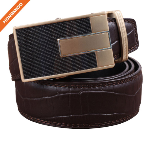 HA-021 Hongmioo Zinc Alloy Buckle Men's Split Brown Leather Ratchet Belt