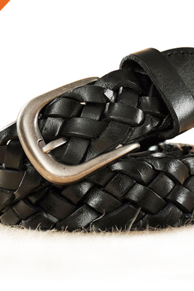 Hongmioo Black Full Grain Leather Braided Men's Leisure Belt