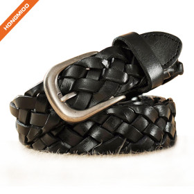 Hongmioo Black Full Grain Leather Braided Men's Leisure Belt