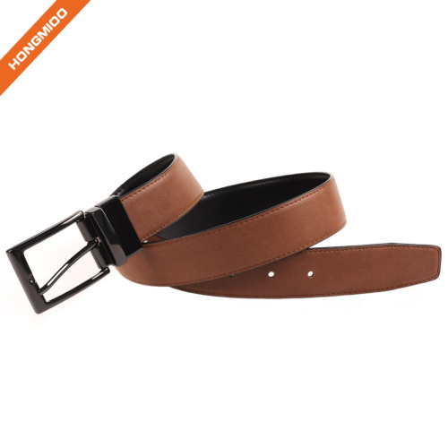 Mens Brown Belt Reversible Cow Skin Leather Removable Black Buckle