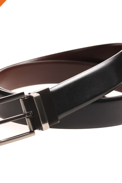 Mens Belt 100% Fine Leather Dress Belt Genuine Italian Leather Reversible Buckle Strap