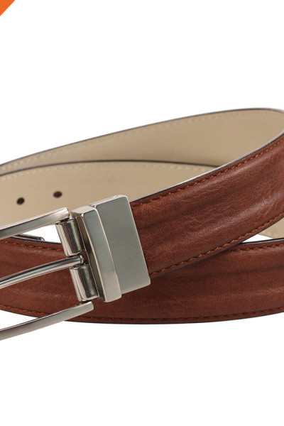 Men's Embossed Belt Genuine Leather Reversible 1.4" Wide Rotated Buckle