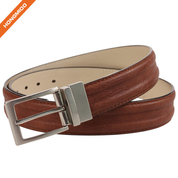 Men's Embossed Belt Genuine Leather Reversible 1.4" Wide Rotated Buckle