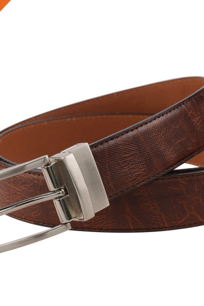 Men's Hand-Crafted Brown Reversible Split Leather Belt Embossed Stitch Strap