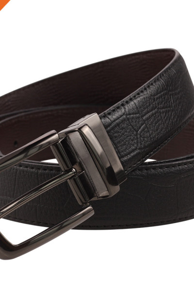 Business Style Reversible Genuine Leather Belts for Pants 1.4" Rotated Buckle Gift Box