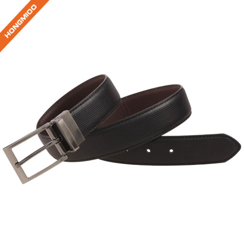 Men's Perforated Reversible Cowhide Leather Belt With Removable Buckle