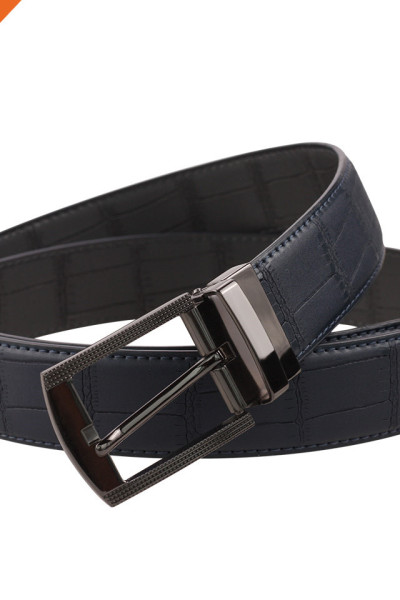 Men's Embossed Reversible Second Layer Leather Belt With Removable Buckle