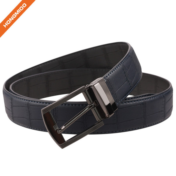 Men's Embossed Reversible Second Layer Leather Belt With Removable Buckle