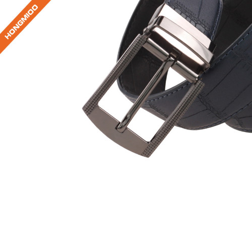 Men's Embossed Reversible Second Layer Leather Belt With Removable Buckle