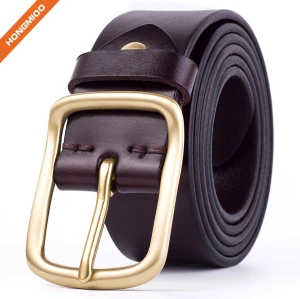 Business Style Full Grain Leather Belt With Gold Color Buckle