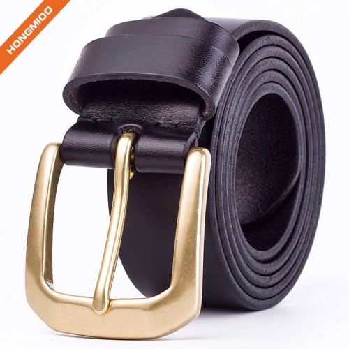 Business Style Full Grain Leather Belt With Gold Color Buckle