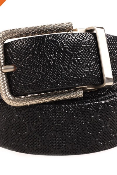 Gentlemen Retro Embossed Genuine Leather Strap Carved Buckle Belt