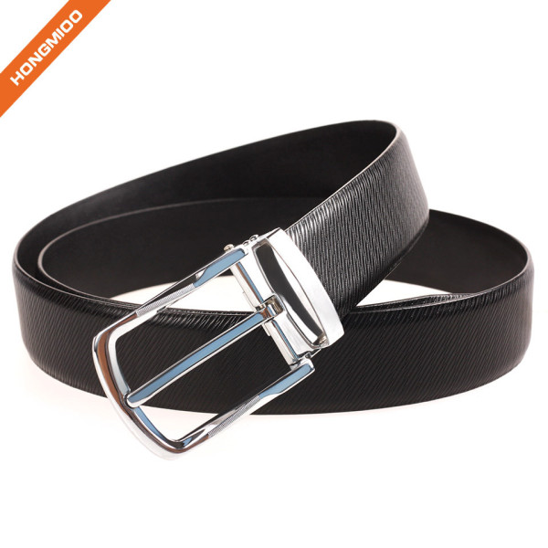 Men Plain Black Silver Nickle Single Prong Buckle Genuine Leather Belt Strap