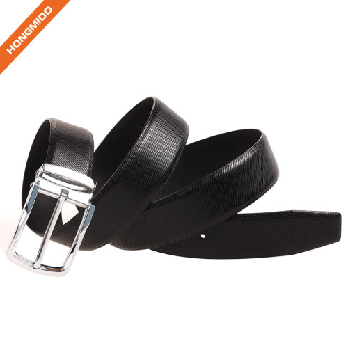 Men Plain Black Silver Nickle Single Prong Buckle Genuine Leather Belt Strap