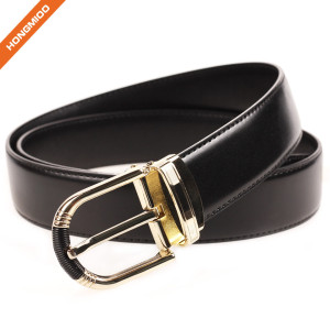 Gentleman Style Genuine Thick Leather Belt With Gold Single Prong Alloy Buckle