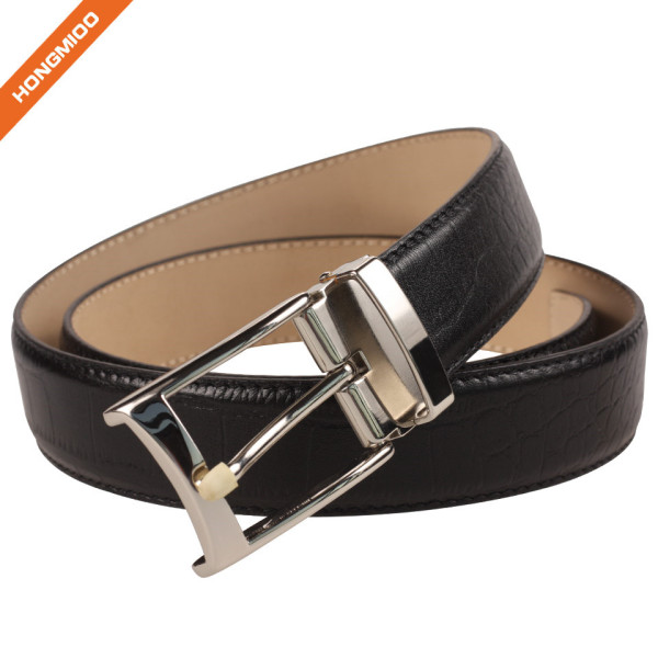 Hongmioo Two Sides Colours Embossed Pattern Genuine Leather 1.5 Inch Belt Black