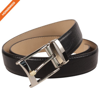 Hongmioo Two Sides Colours Embossed Pattern Genuine Leather 1.5 Inch Belt Black