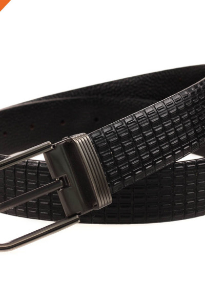 Men Thick Leather Belt Embossed Strap With Retro Brass Pin Buckle