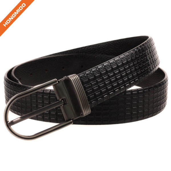 Men Thick Leather Belt Embossed Strap With Retro Brass Pin Buckle