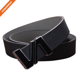 Leisure Split Leather Belts Removable Letter V Plate Buckle Waist Belt 1.5" Width