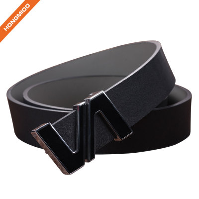 Leisure Split Leather Belts Removable Letter V Plate Buckle Waist Belt 1.5