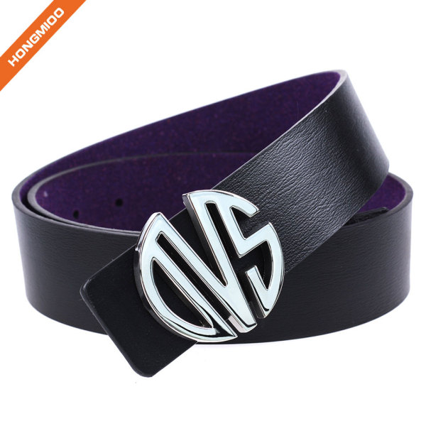Gentlemen Waistband Luxury Genuine Leather Black Dress Belt With Round Plaque Buckle