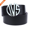 Gentlemen Waistband Luxury Genuine Leather Black Dress Belt With Round Plaque Buckle
