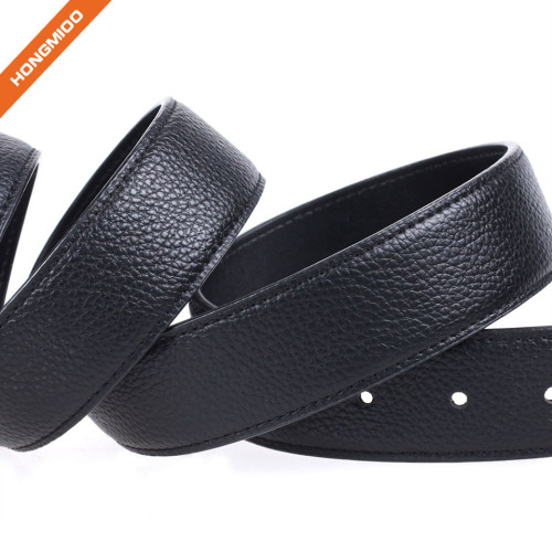 Men's Stitched Black Genuine Leather Plaque Slider Buckle Belt