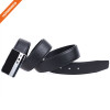 Men's Stitched Black Genuine Leather Plaque Slider Buckle Belt