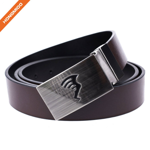 Daily Dress Wide Genuine Leather Belt with Smooth Silver Plaque Buckle