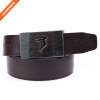 Daily Dress Wide Genuine Leather Belt with Smooth Silver Plaque Buckle