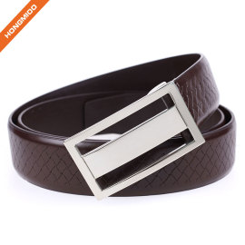 Brown Genuine Leather Belts Plaque Buckle Belt Embossed Pattern Cow Leather Strap
