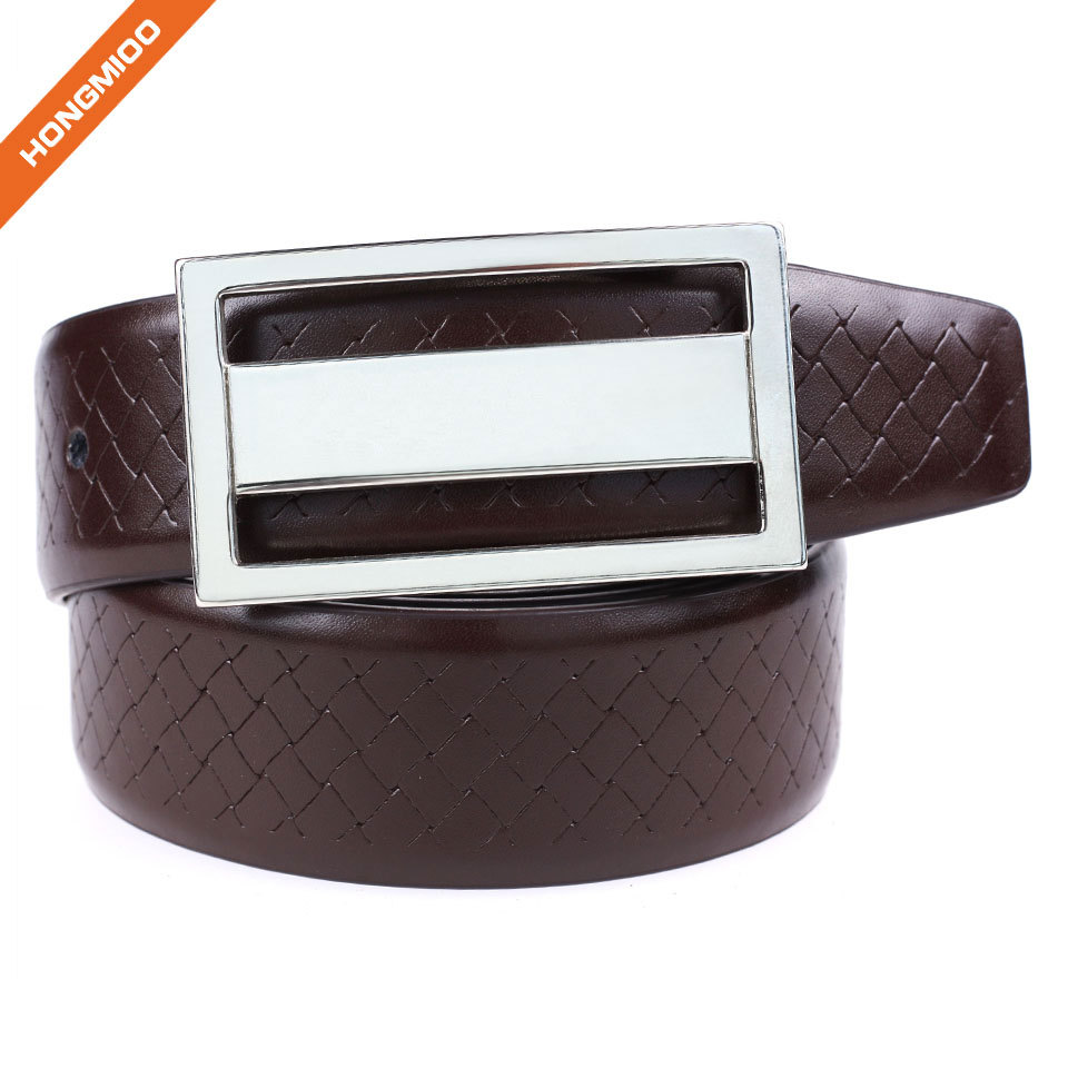 Brown Genuine Leather Belts Plaque Buckle Belt Embossed... detail