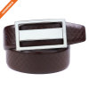 Brown Genuine Leather Belts Plaque Buckle Belt Embossed Pattern Cow Leather Strap