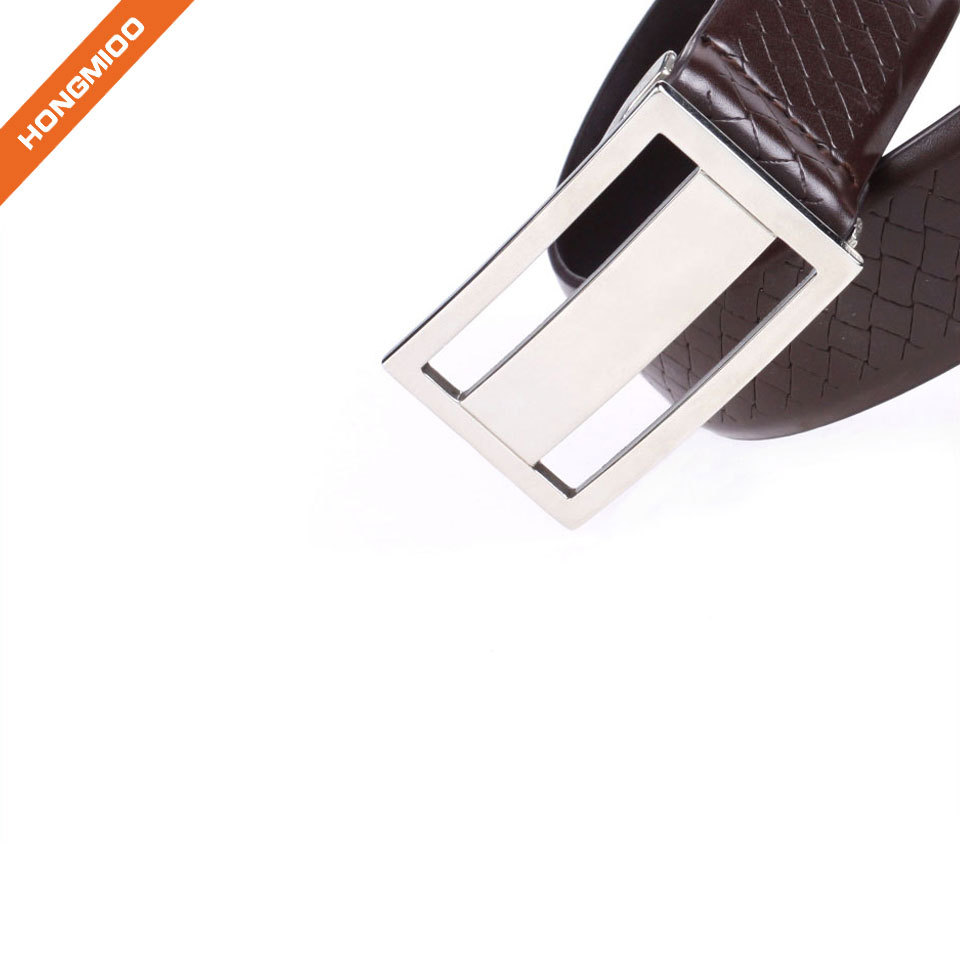 Brown Genuine Leather Belts Plaque Buckle Belt Embossed... side