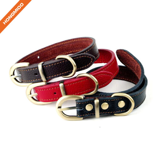 Comfort High Quality Golden Buckle Genuine Leather Dog Collar